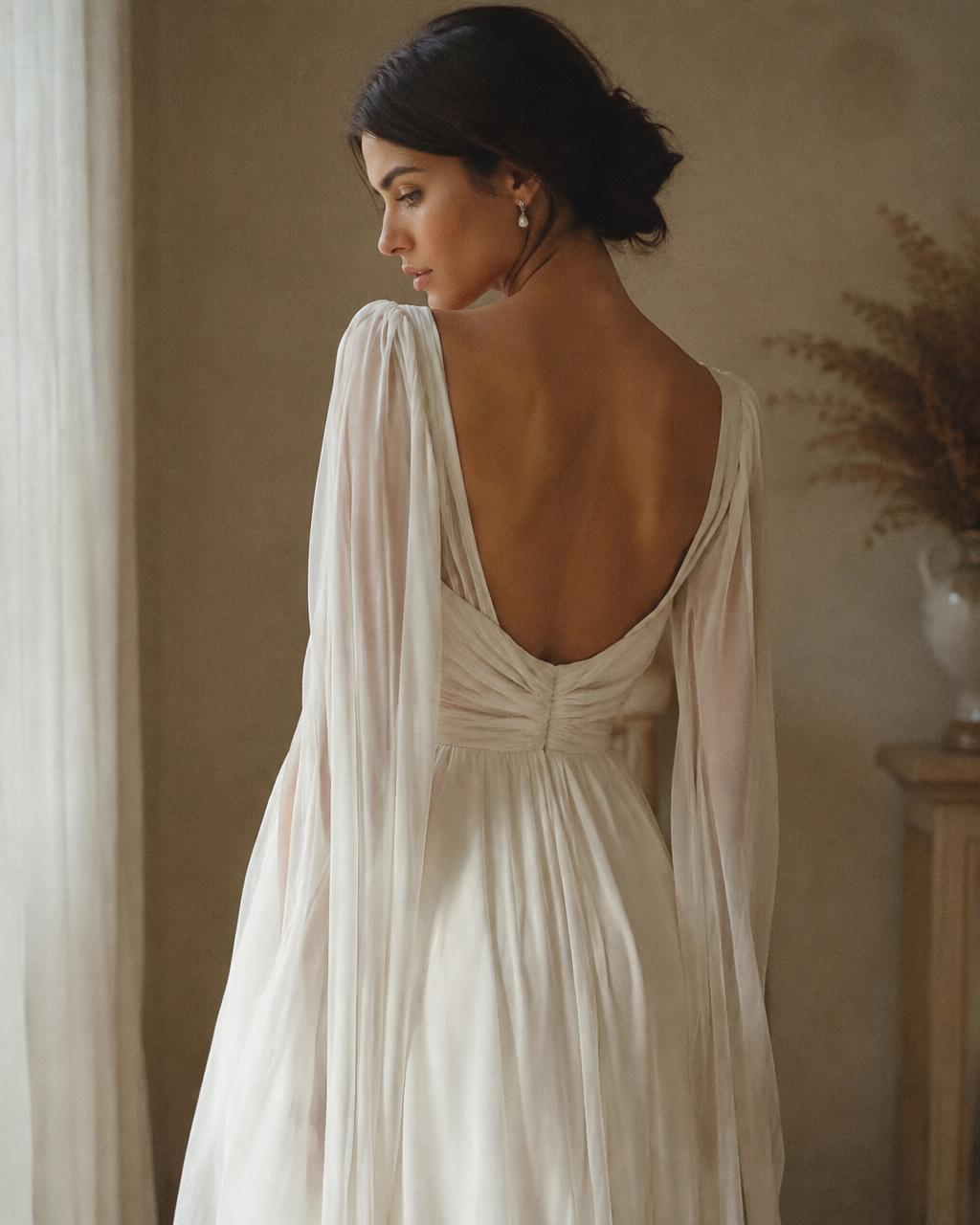 Voilette, the open back and long sleeves